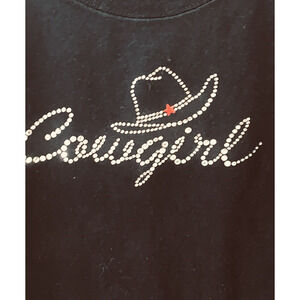 M Womens T Shirt Cowgirl Bling Studs Rhinestones Western Hat Graphic Tee Cowboy